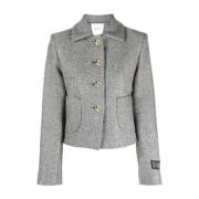 Gestructureerde wollen korte jas met gouden knopen Patou , Gray , Dame...