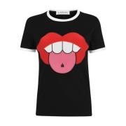 Zwart Lips Logo T-Shirt Lanvin , Black , Dames