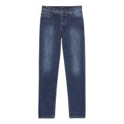 Blauwe Ma?s Gestikte Slim Fit Jeans Kiton , Blue , Heren