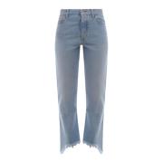 Katoenen Jeans met Raffelende Onderkant Off White , Blue , Dames