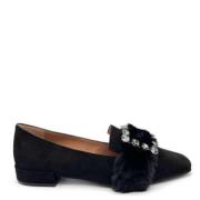 Zwarte Suède Slipper met Shearling Band en Broche Roberto Festa , Blac...