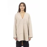 Beige Wollen Trui met Capuchon en Zakken Alpha Studio , Beige , Dames