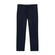 Marineblauwe Wolmix Regular Fit Broek met Platte Voorkant Brooks Broth...