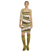 Gebreide Midi Jurk met Golfpatroon Isa Boulder , Yellow , Dames