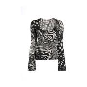 Zebra Print V-Hals Trui Liu Jo , Black , Dames