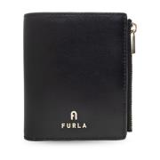 Leren portemonnee met logo Furla , Black , Dames