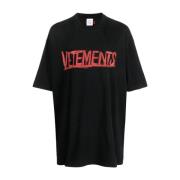 Zwart Katoenen T-shirt met Logo Print Vetements , Black , Heren