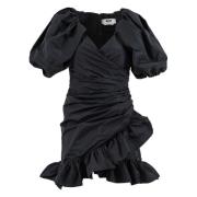 Puffed Sleeves Ruffled Hem Party Dress Msgm , Black , Dames