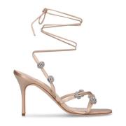 Kristalversierde Zijden Sandalen Manolo Blahnik , Beige , Dames