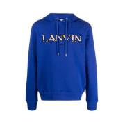 Blauwe Katoenen Sweatshirt met Geborduurd Logo Lanvin , Blue , Heren