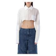 Motorcycle Popel Crop Shirt Off White , White , Dames