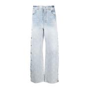 Luxe Jacquard Snap-Off Straight Leg Jeans Amiri , Blue , Heren
