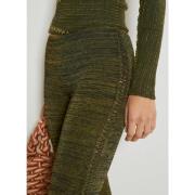 Flared Gebreide Broek met Vetersluiting Isa Boulder , Green , Dames