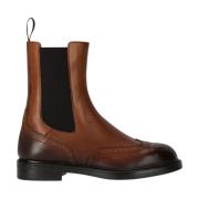 Bruine Leren Chelsea Laars met Brogue Details Doucal's , Brown , Dames