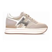 Midi H222 Sneakers van Suède met Glitter Finish Hogan , Beige , Dames