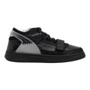Zwarte Leren Sneakers RUN OF , Black , Heren