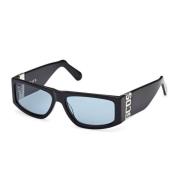 Rechthoekige zonnebril met zwart montuur en blauwe lenzen Gcds , Black...