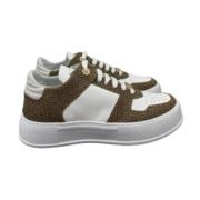 Witte leren sneakers met Graffiti OP Natural-inzetstukken Borbonese , ...