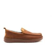 Bruin Leren Platte Schoenen met Wally Grip Hey Dude , Brown , Heren