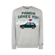Grijze Crew Neck Sweater met Panda Jacquard Print MC2 Saint Barth , Gr...