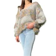 V-hals Alpaca Trui met Ballonmouwen Les tricots d'O , Gray , Dames