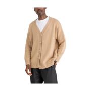 V-hals Ribgebreide Cardigan Noyoco , Brown , Heren