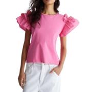 Gerimpeld Poplin Dames T-shirt Liu Jo , Pink , Dames