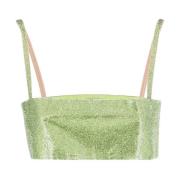 Groene Rhinestone Zijden Crop Top Nué , Green , Dames