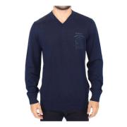 Blauwe V-hals Pullover Sweater Ermanno Scervino , Blue , Heren