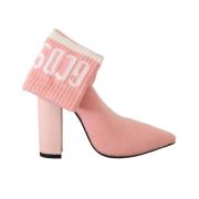 Pink Suede Logo Socks Block Heel Ankle Boots Shoes Gcds , Pink , Dames