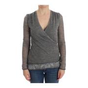 Ermanno Scervino Gray Wool Blend Stretch Strety Long Sleeve Sweater Er...