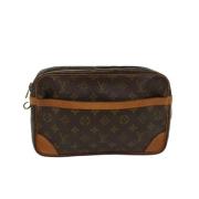 Tweedehands Brunt Lerret Louis Vuitton Compiegne Clutch Tas Louis Vuit...