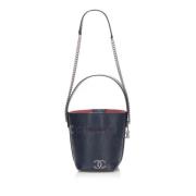 Navy Leren Coco Punching Chain Bucket Tas Chanel Vintage , Blue , Dame...