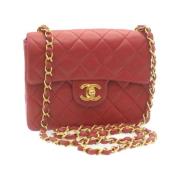 Rode Leren Chanel Flap Tas Chanel Vintage , Red , Dames