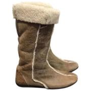 Pre-owned Leather boots Prada Vintage , Beige , Dames