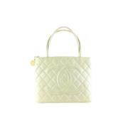 Tweedehands Witte Stoffen Tas Chanel Vintage , White , Dames