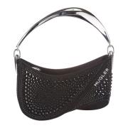 Kristallen Satijnen Tas met Metalen Handvat Mugler , Black , Dames