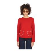 Rode Crew-Neck Sweater met Voorzakken Comme des Garçons , Red , Dames