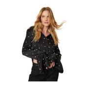 Korte Top met Parelversiering Loveshackfancy , Black , Dames