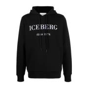 Zwarte Hoodie met Stijlvolle Branding Iceberg , Black , Heren