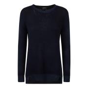 Blauwe Crew-Neck Sweater met Zijopeningen Avant Toi , Black , Dames