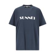 Blauw Katoenen T-shirt met Logo Sunnei , Blue , Dames