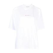 Logo-print Katoenen T-shirt Marni , White , Dames