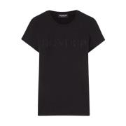 Slim Fit Jersey T-shirt met Strass Logo Dondup , Black , Dames