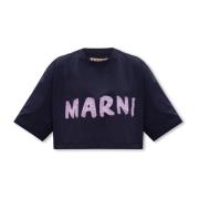 Geknipt T-shirt met logo Marni , Blue , Dames
