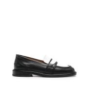 Zwart Wit Leren Loafers Maison Kitsuné , Black , Dames