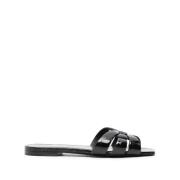 Zwarte leren sandalen met krokodilleneffect Saint Laurent , Black , Da...