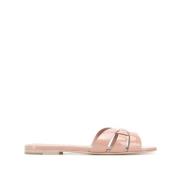 Platte sandalen van poederroze leer Saint Laurent , Pink , Dames