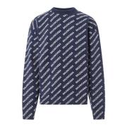 Logo Sweater met Geribbelde Crew-Neck Balenciaga , Blue , Heren