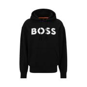 Zwarte Katoenen Sweatshirt met Logo Print Boss , Black , Heren